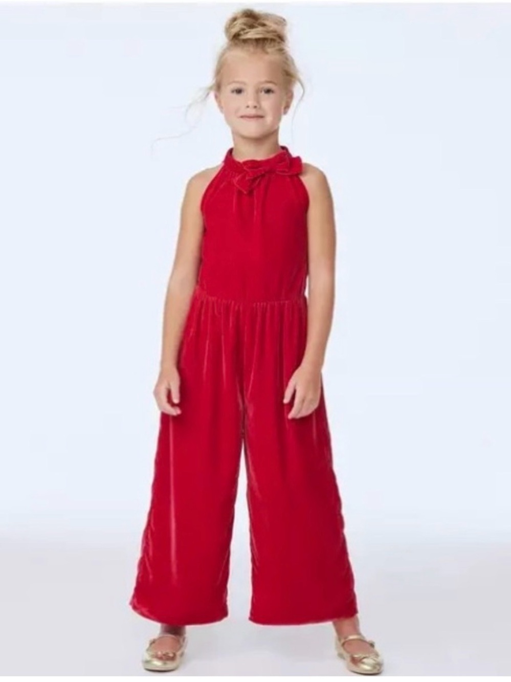 Janie and Jack Red Velvet Halter-Style Jumpsuit